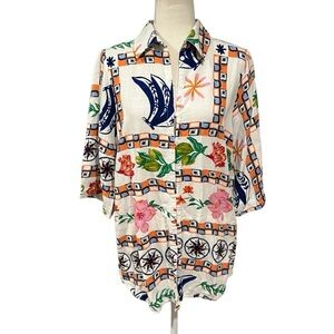 Label Of Love Swim Cover Betina Linen Blend Shirt Dress Women Tropical